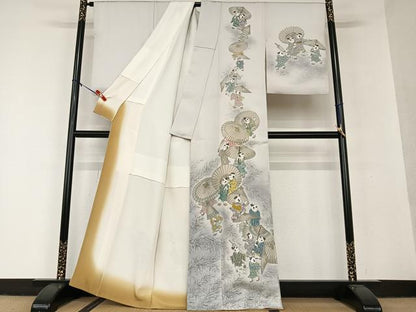 平和屋着物●訪問着 手描き 童子 暈し染め 正絹 逸品 AAAV7097zg