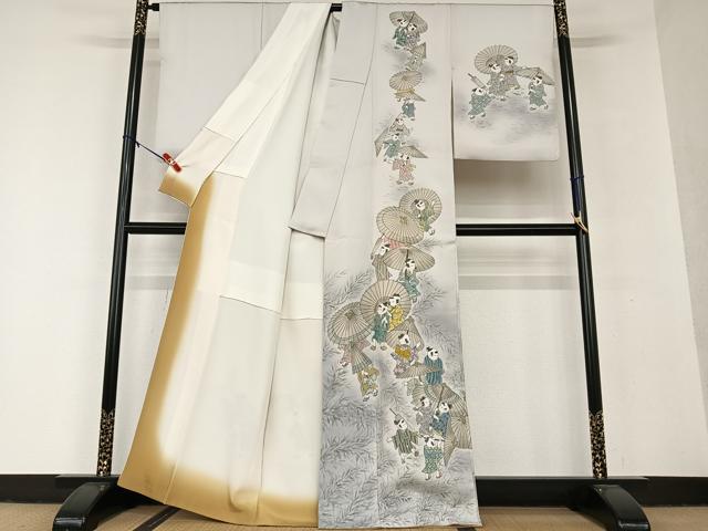 平和屋着物●訪問着 手描き 童子 暈し染め 正絹 逸品 AAAV7097zg