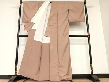 平和屋着物●上質な紬 色無地 ときがら茶色 正絹 逸品 AAAV7111zg