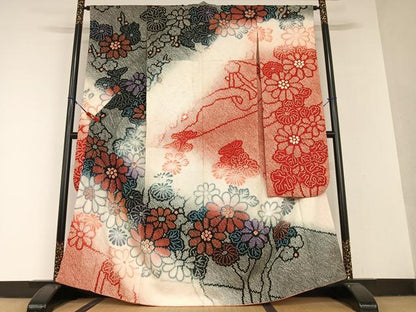平和屋着物●名門　藤娘きぬたや・総絞り　振袖　舞花文　正絹　逸品　AAAV7116zg