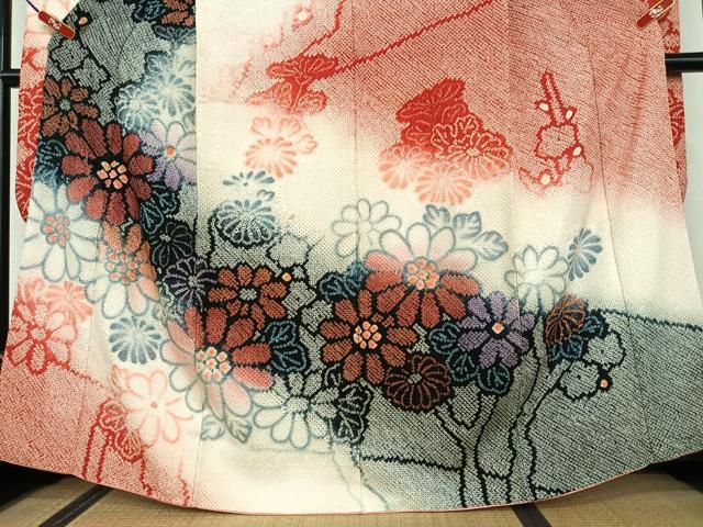 平和屋着物●名門　藤娘きぬたや・総絞り　振袖　舞花文　正絹　逸品　AAAV7116zg