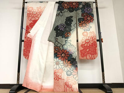平和屋着物●名門　藤娘きぬたや・総絞り　振袖　舞花文　正絹　逸品　AAAV7116zg