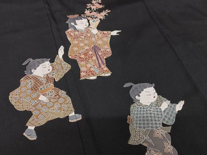 平和屋着物●十日町友禅作家 関口遼一 黒留袖 童子 正絹 逸品 AAAV7130zg
