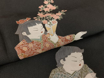 平和屋着物●十日町友禅作家 関口遼一 黒留袖 童子 正絹 逸品 AAAV7130zg