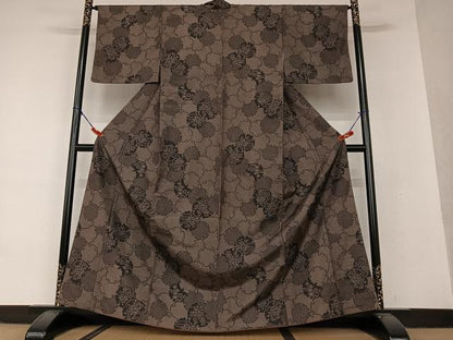 平和屋着物●上質な紬 雪輪重ね草花文 正絹 逸品 AAAV7139zg