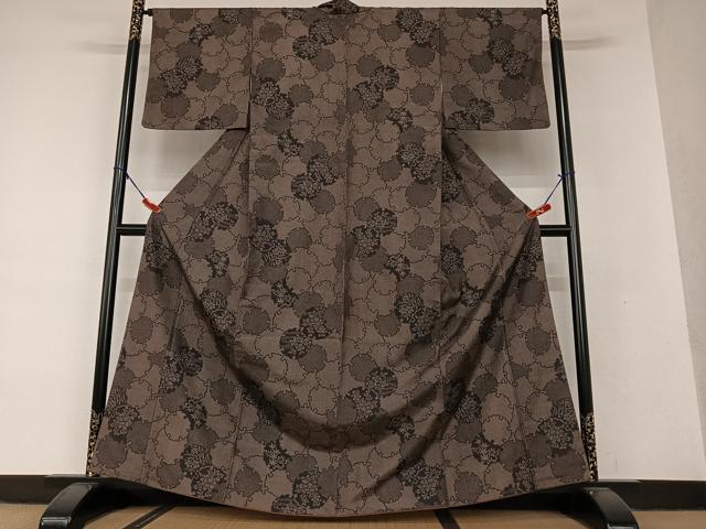 平和屋着物●上質な紬 雪輪重ね草花文 正絹 逸品 AAAV7139zg