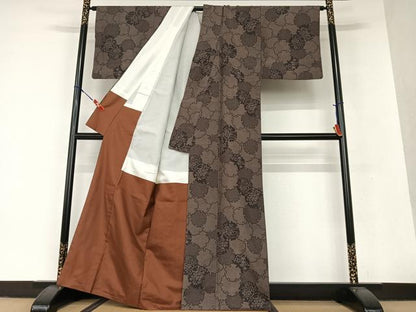 平和屋着物●上質な紬 雪輪重ね草花文 正絹 逸品 AAAV7139zg