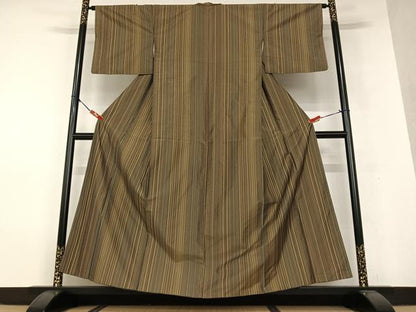平和屋着物●本場縞大島紬　正絹　逸品　AAAV7140zg