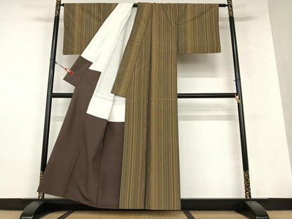 平和屋着物●本場縞大島紬　正絹　逸品　AAAV7140zg