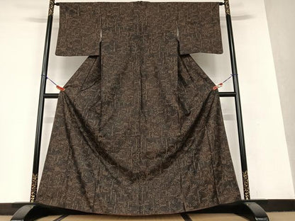 平和屋着物●上質な紬 笹竹文 黒地 正絹 逸品 AAAV7147zg
