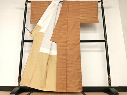 平和屋着物●上質な紬 横段文 正絹 逸品 AAAV7156zg
