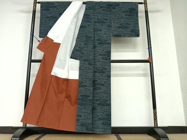 平和屋着物●結城紬 80亀甲 エ霞笹文 証紙付き 正絹 逸品 未使用 AAAV7164zg