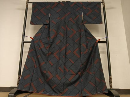 平和屋着物●結城紬　100亀甲　変わり檜垣文　正絹　逸品　未使用　AAAV7168zg