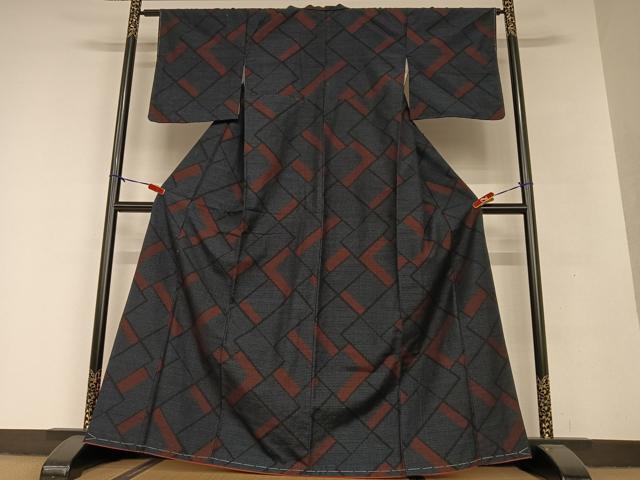 平和屋着物●結城紬　100亀甲　変わり檜垣文　正絹　逸品　未使用　AAAV7168zg