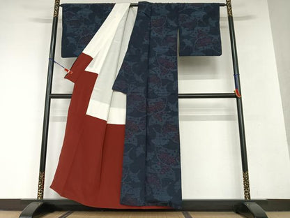 平和屋着物●本場結城紬 重要無形文化財 80亀甲 草花文 正絹 逸品 AAAV7171zg