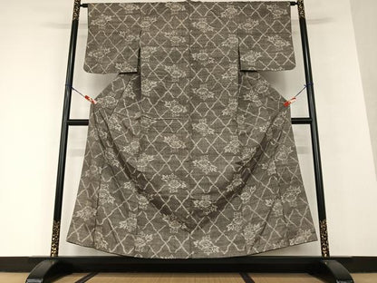 平和屋着物●上質な紬 草花文 正絹 逸品 AAAV7172zg