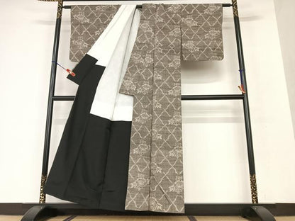 平和屋着物●上質な紬 草花文 正絹 逸品 AAAV7172zg