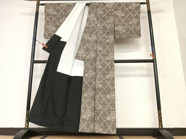 平和屋着物●上質な紬 草花文 正絹 逸品 AAAV7172zg