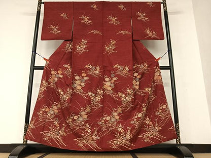 平和屋着物●訪問着　紬地　立波草花文　三越扱い　正絹　逸品　AAAV7175zg