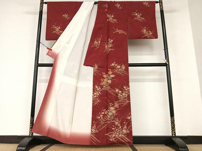 平和屋着物●訪問着　紬地　立波草花文　三越扱い　正絹　逸品　AAAV7175zg