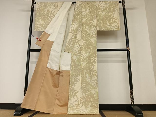 平和屋着物●上質な紬 枝葉文 正絹 逸品 AAAV7176zg
