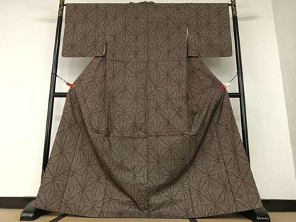 平和屋着物●本場大島紬　泥染め　7マルキ　麻の葉文様　正絹　逸品　AAAV7197zg