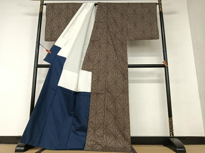 平和屋着物●本場大島紬　泥染め　7マルキ　麻の葉文様　正絹　逸品　AAAV7197zg