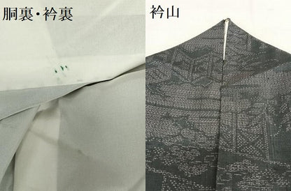 平和屋着物●結城紬　100亀甲　風景文　正絹　逸品　AAAV7212zg