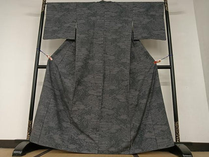 平和屋着物●結城紬　100亀甲　風景文　正絹　逸品　AAAV7212zg