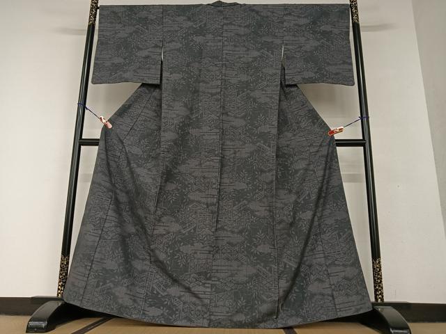 平和屋着物●結城紬　100亀甲　風景文　正絹　逸品　AAAV7212zg