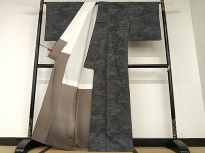 平和屋着物●結城紬　100亀甲　風景文　正絹　逸品　AAAV7212zg