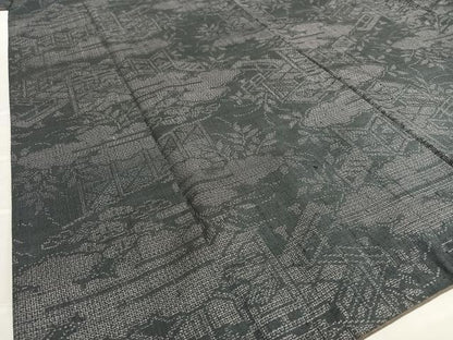 平和屋着物●結城紬　100亀甲　風景文　正絹　逸品　AAAV7212zg