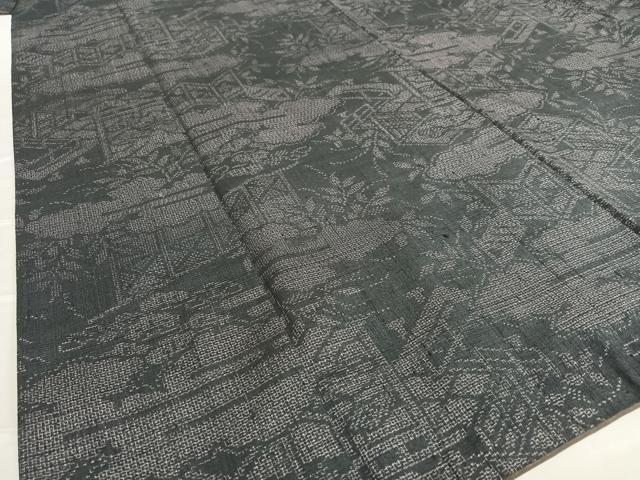 平和屋着物●結城紬　100亀甲　風景文　正絹　逸品　AAAV7212zg