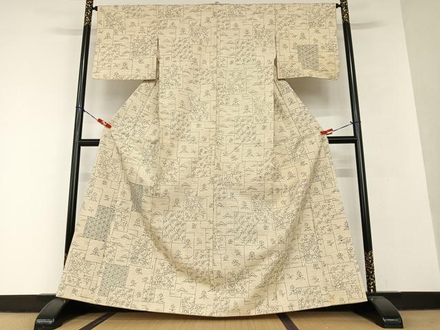 平和屋着物●訪問着 紬地 手描き 風景草花文 正絹 逸品 AAAV7213zg