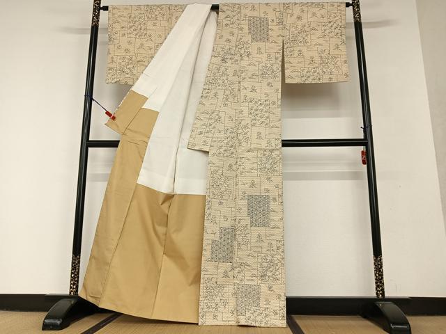 平和屋着物●訪問着 紬地 手描き 風景草花文 正絹 逸品 AAAV7213zg