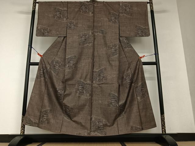 平和屋着物●本場大島紬　泥染め　9マルキ　風景文　正絹　逸品　AAAV7219zg