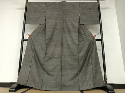 平和屋着物●青山みとも　紬　網代文様　黒地　正絹　逸品　AAAV7221zg