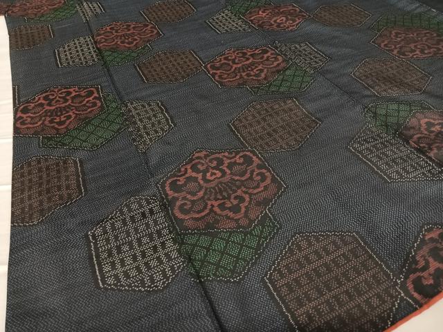 平和屋着物●本場大島紬　花亀甲文　正絹　逸品　AAAV7225zg