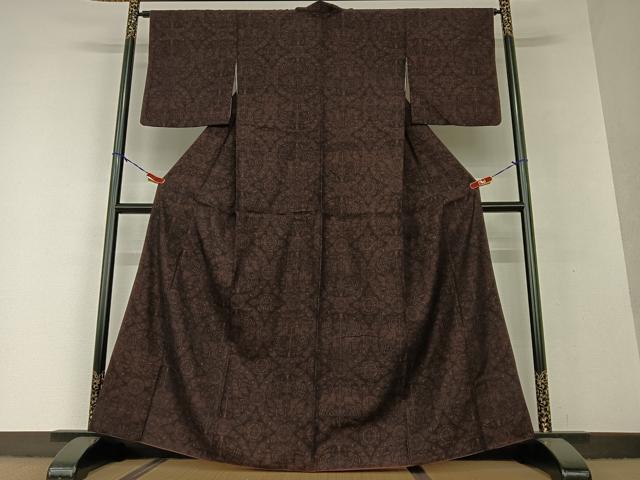 平和屋着物●結城紬 80亀甲 花鳥文 正絹 逸品 AAAV7229zg