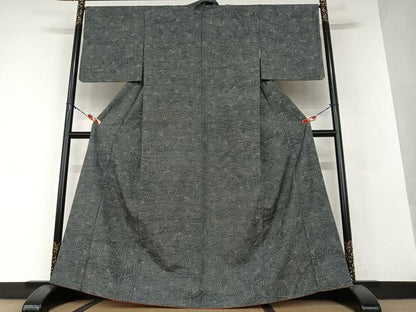平和屋着物●上質な紬 舞扇文 正絹 逸品 AAAV7231zg