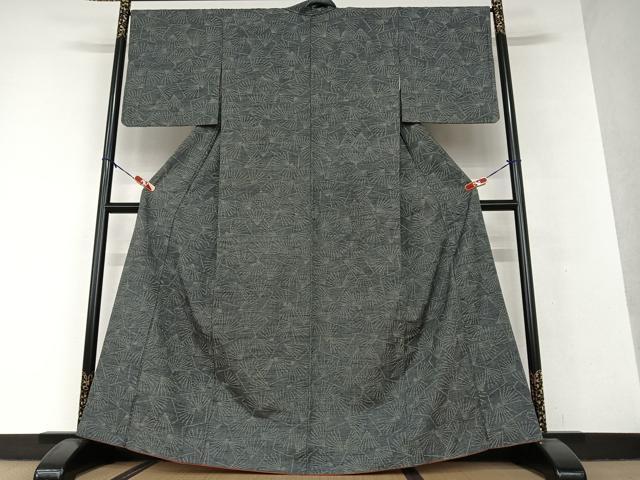 平和屋着物●上質な紬 舞扇文 正絹 逸品 AAAV7231zg