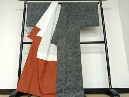 平和屋着物●上質な紬 舞扇文 正絹 逸品 AAAV7231zg