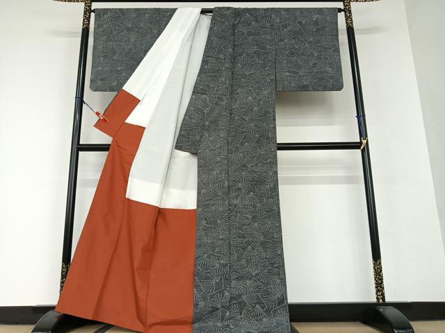 平和屋着物●上質な紬 舞扇文 正絹 逸品 AAAV7231zg