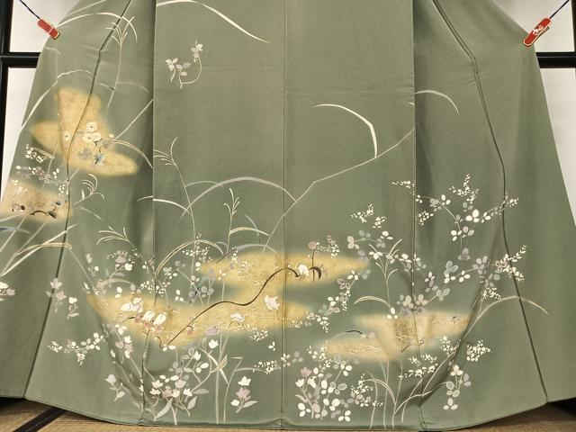 平和屋着物●訪問着 駒刺繍 流水花鳥文 暈し染め 金彩 正絹 逸品 AAAV7234zg
