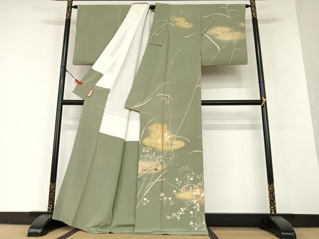 平和屋着物●訪問着 駒刺繍 流水花鳥文 暈し染め 金彩 正絹 逸品 AAAV7234zg