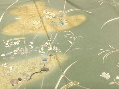 平和屋着物●訪問着 駒刺繍 流水花鳥文 暈し染め 金彩 正絹 逸品 AAAV7234zg