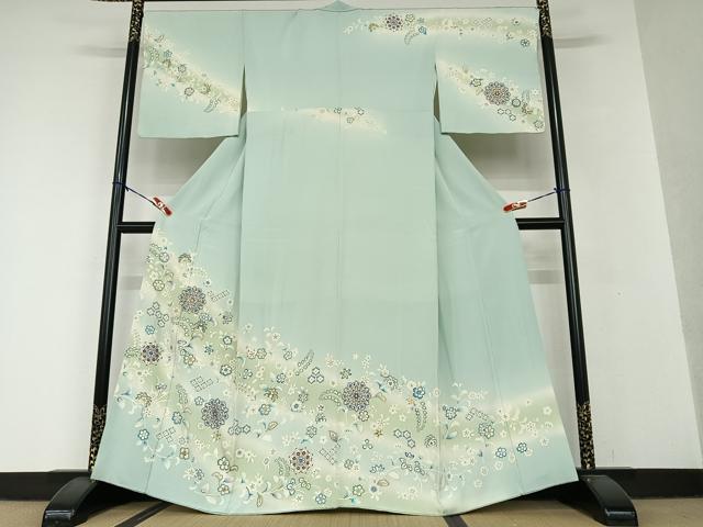 平和屋着物●訪問着 駒刺繍 更紗花文 暈し染め 金彩 正絹 逸品 AAAV7242zg