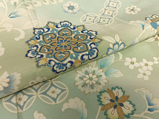 平和屋着物●訪問着 駒刺繍 更紗花文 暈し染め 金彩 正絹 逸品 AAAV7242zg