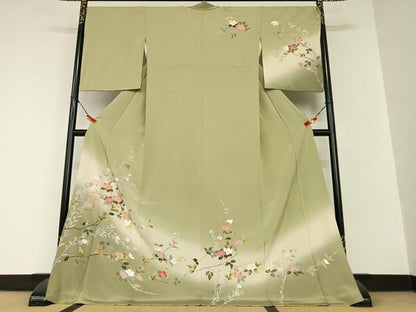 平和屋着物●訪問着 友禅 枝花文 暈し染め ロング丈 正絹 逸品 AAAV7259zg