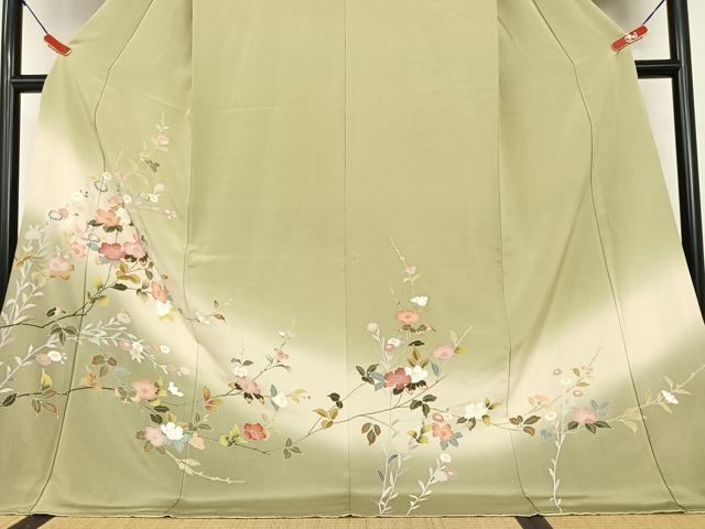 平和屋着物●訪問着 友禅 枝花文 暈し染め ロング丈 正絹 逸品 AAAV7259zg